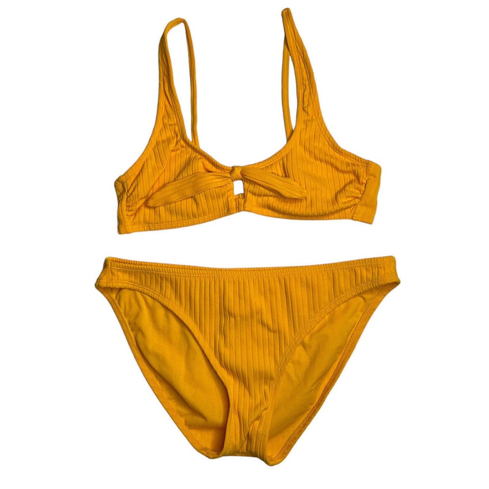Xhilaration JUNIORS Honey Yellow Ribbed CHEEKY 2 Piece Bikini Swimsuit Size L